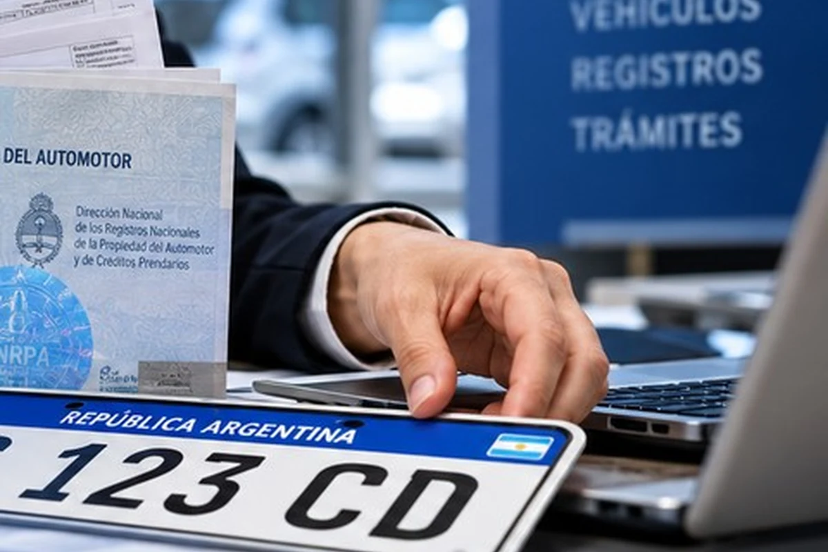 Persona trabajando con documentación de trámites del automotor.