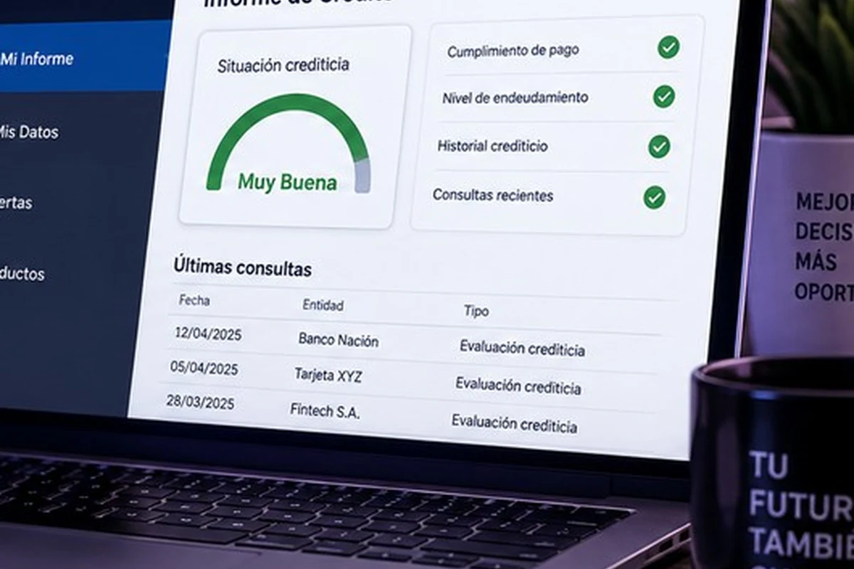 Persona analizando información crediticia desde una computadora.